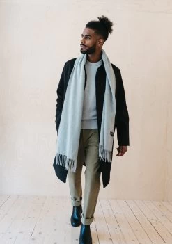 Men's Cashmere Scarf In Light Grey Melange -Cozy Scarves Shop AW22MensScarfStudio 53