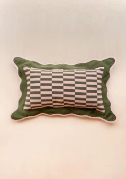 Olive Checkerboard Cotton Cushion Cover