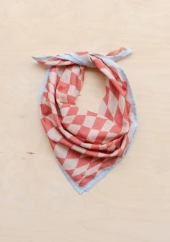 Cotton Square Scarf In Apricot Checkerboard 6 Cotton Square Scarf In Apricot Checkerboard -Cozy Scarves Shop CTSCCBAP12 CottonScarf ApricotCheckerboard 2