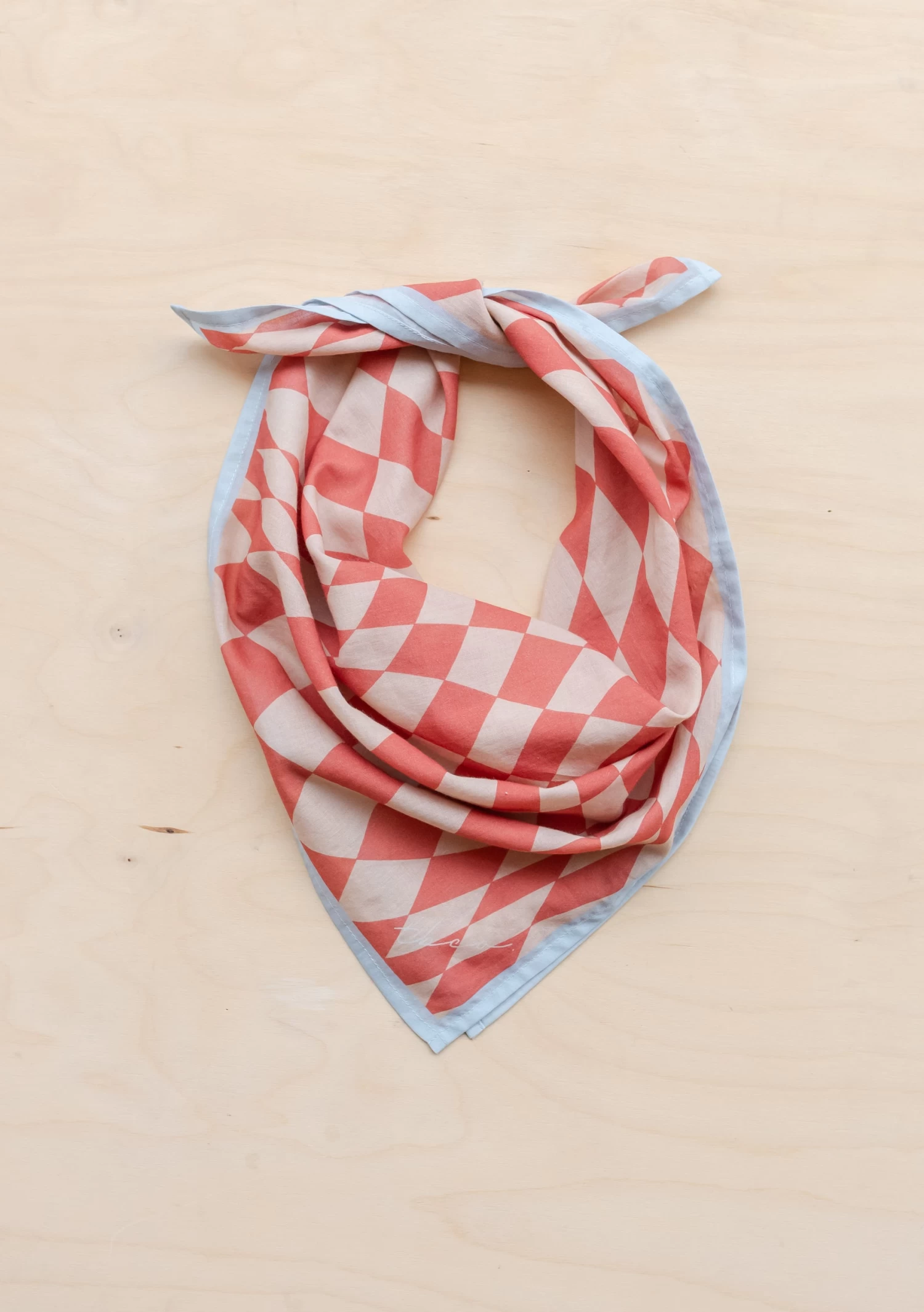 Cotton Square Scarf In Apricot Checkerboard 3 Cotton Square Scarf In Apricot Checkerboard - Image 3