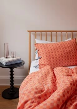 Cotton Duvet Cover In Apricot Checkerboard