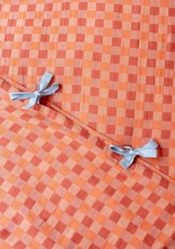 Cotton Duvet Cover In Apricot Checkerboard -Cozy Scarves Shop DCCBAP12 CottonDuvetCover ApricotCheckerboard 3