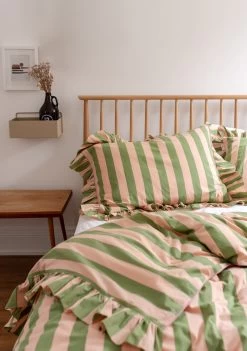 Cotton Duvet Cover In Green Stripe