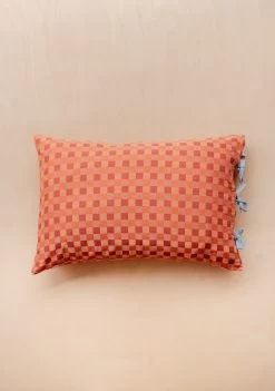 Pair Of Cotton Pillowcases In Apricot Checkerboard