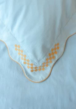 Pair Of Cotton & Linen Pillowcases In Blue -Cozy Scarves Shop PCCBBL12 Cotton LinenPillowcasePair BlueEmbroidered 3