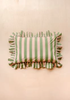 Pair Of Cotton Pillowcases In Green Stripe