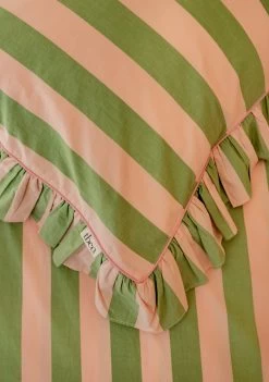 Pair Of Cotton Pillowcases In Green Stripe -Cozy Scarves Shop PCSTRGR12 CottonPillowcasePair GreenStripe 3