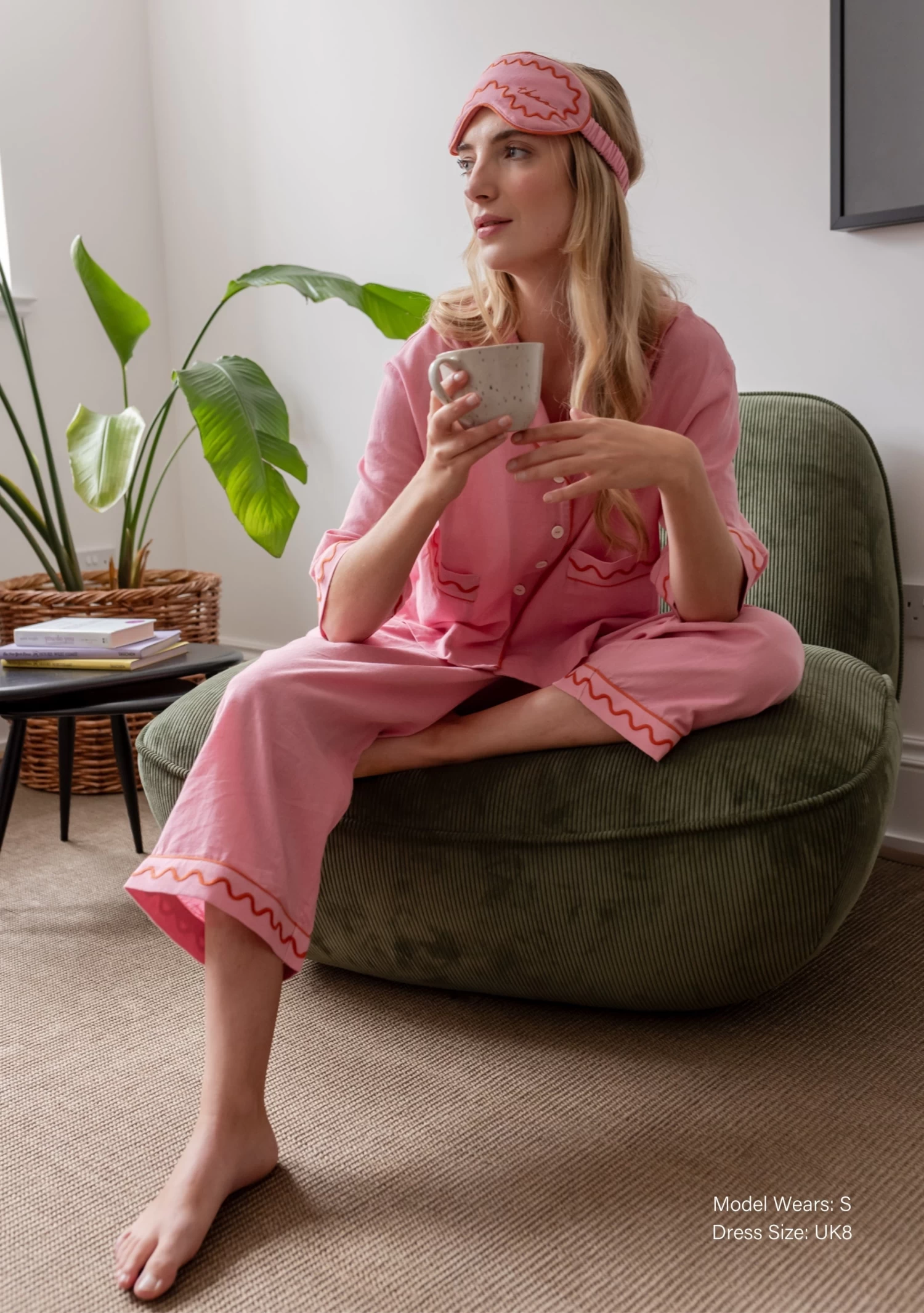 Cozy Scarves Shop -Cozy Scarves Shop PJCRSQPK12 Cotton LinenPyjamas PinkEmbroideredSet 5