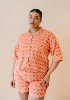Cotton Pyjamas In Apricot Checkerboard