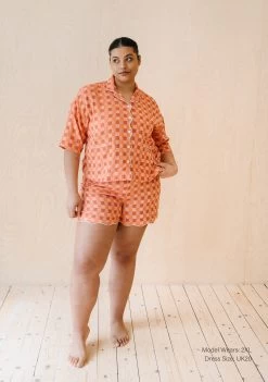 Cotton Pyjamas In Apricot Checkerboard -Cozy Scarves Shop PJSHCBAP12 CottonPyjamas ApricotCheckerboardSet 3