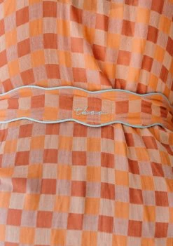 Cotton Robe In Apricot Checkerboard -Cozy Scarves Shop RBMLCBAP12 CottonRobe ApricotCheckerboard 4