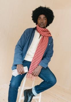 Men's Lambswool Scarf In Berry Houndstooth