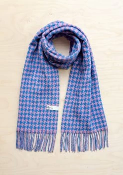 Lambswool Oversized Scarf In Blue Houndstooth -Cozy Scarves Shop SOLHTBL11 LambswoolOversizedScarfinBlueHoundstooth