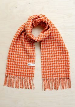 Lambswool Oversized Scarf In Orange Houndstooth -Cozy Scarves Shop SOLHTOR11 LambswoolOversizedScarfinOrangeHoundstooth