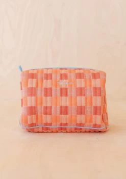 Cotton Wash Bag In Apricot Checkerboard