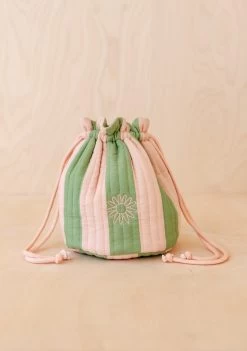 Cotton Wash Bag In Green Stripe