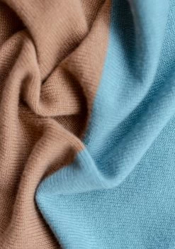 Merino Triangle Scarf In Camel And Blue -Cozy Scarves Shop TSAMRCMBL11 MerinoTriangleScarfCamel Blue 4