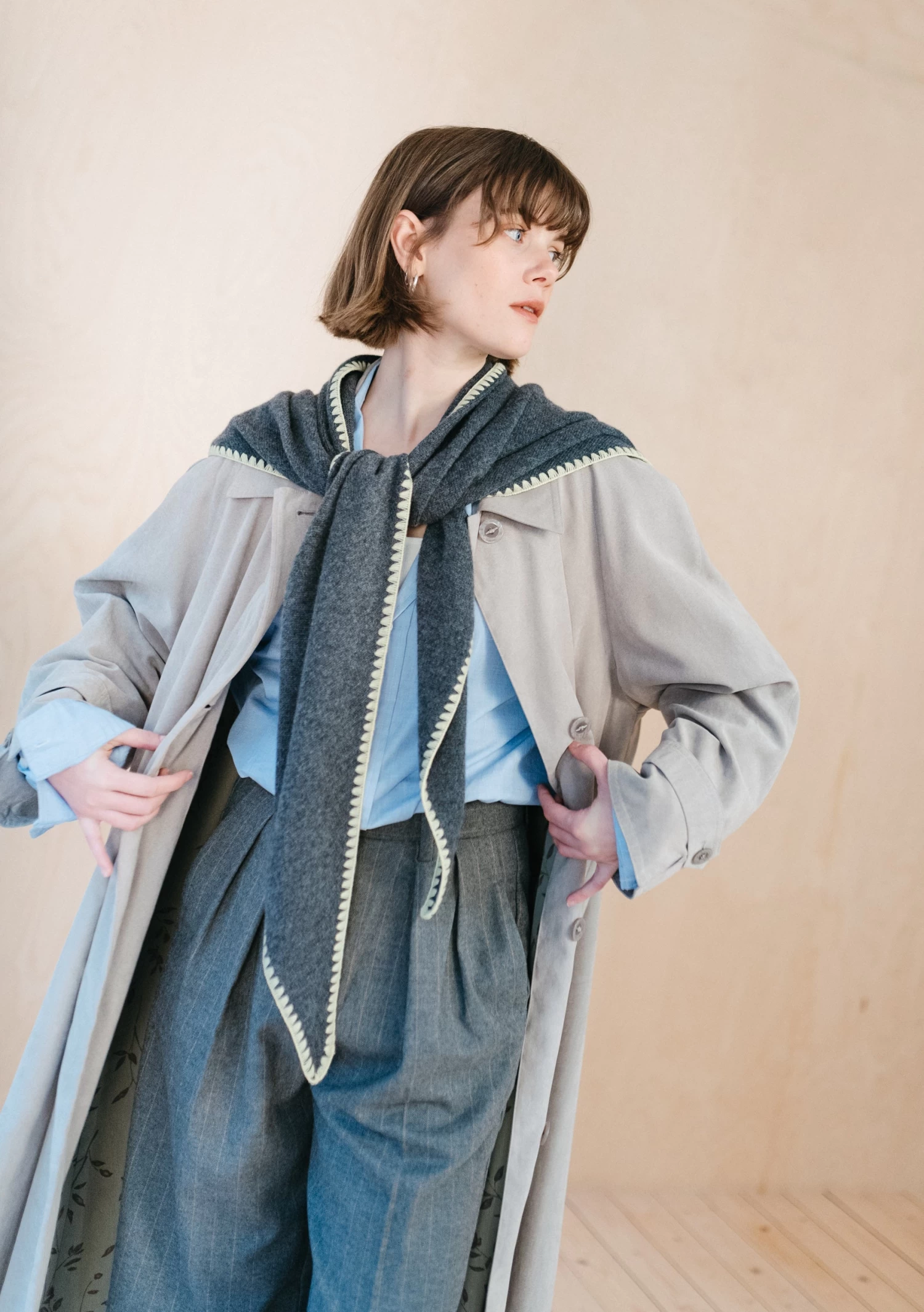 Large Merino Triangle Scarf In Charcoal 1 Large Merino Triangle Scarf In Charcoal