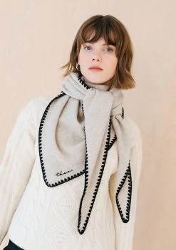 Large Merino Triangle Scarf In Oatmeal -Cozy Scarves Shop TSLMRFSOM11 LargeMerinoTriangleScarfOatmeal 3