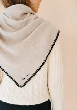 Large Merino Triangle Scarf In Oatmeal -Cozy Scarves Shop TSLMRFSOM11 LargeMerinoTriangleScarfOatmeal 4